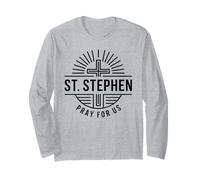 Santo Stefano Prega per Noi Christian Martyr Line Art Maglia a Manica