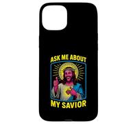 Santo Umorismo Chiedimi del mio Salvatore Fun Mens Christian Faith Custodia per iPhone 15 Plus