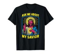 Santo Umorismo Chiedimi del Mio Salvatore Fun Mens Christian Faith Maglietta