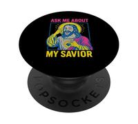 Santo Umorismo Chiedimi del mio Salvatore Fun Mens Christian Faith PopSockets PopGrip Adesivo