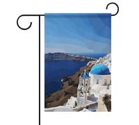 Santorini Bandiera da giardino con vista sul mare dell'isola greca su entrambi i lati, 30,5 x 45,7 cm, bandiera primaverile per il sole e il giardino, decorazione stagionale per esterni