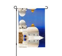 Santorini Bandiera da giardino con vista sul mare dell'isola greca su entrambi i lati, 71,1 x 101,6 cm (leggera), vivace stampa su tutta la superficie, decorazione per cortile, giardino, terrazza o