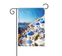 Santorini, bandiera greca con vista sul mare, bandiera da giardino, 30,5 x 45,7 cm, bandiera di benvenuto, per esterni, decorazione per il cortile della casa