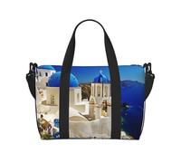 Santorini - Borsone da viaggio con vista sul mare, in tessuto Oxford, leggero, da donna, ideale per palestra, Nero , Taglia unica