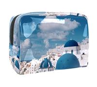Santorini Building Blue Sky Trousse da donna, borsa da viaggio per articoli da toeletta grandi, in PVC, pratica custodia organizer con cerniera, Multi, 18.5x7.5x13cm/7.3x3x5.1in, Beauty case