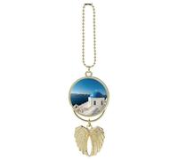 Santorini - Decorazione da appendere all'auto, con vista sul mare greco, per specchietto retrovisore, unisex, stile bohémien, fatto a mano, con ali d'angelo, accessorio da appendere per specchietto