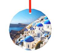 Santorini - Decorazione natalizia in vetro, con vista sul mare, con isola greca, per albero di Natale