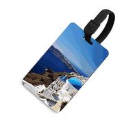 Santorini - Etichette per bagagli con vista sul mare, con scudo per la privacy, borsa da viaggio, targhetta identificativa, per uomini e donne, zaino, stile nero