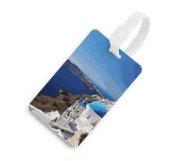 Santorini - Etichette per bagagli con vista sul mare, con scudo per la privacy, borsa da viaggio, targhetta identificativa, per uomini e donne, zaino, stile bianco