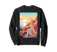 Santorini, Grecia, Città Greca, Tramonto, Illustrazione, Arte Felpa