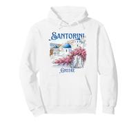 Santorini Grecia Cupole Blu Fiori Rosa Souvenir Felpa con Cappuccio