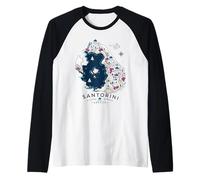 Santorini Grecia Island Map Art Souvenir Maglia con Maniche Raglan