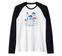 Santorini Grecia, isola greca scenica divertente design da viaggio Maglia con Maniche Raglan