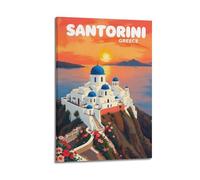 Saṇtoriṇi Grecia, poster artistico vintage su tela, decorazione artistica da parete per la casa, decorazione moderna, 40 x 60 cm
