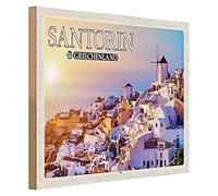 Santorini | Grecia | Targa in legno | Decorazione da parete | Stile vintage | 40 cm x 30 cm