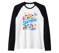 Santorini, Isola Greca, Simpatico Souvenir di Viaggio Greco Maglia con Maniche Raglan