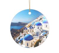 Santorini Isola greca vista mare stampa regali addio al nubilato Mr & Mrs ornamento di Natale, un regalo unico ricordo di nozze