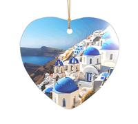 Santorini Isola greca vista mare stampa regali addio al nubilato Mr & Mrs ornamento di Natale, un regalo unico ricordo di nozze