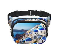 Santorini - Marsupio con stampa con vista sul mare e isole greche, a doppio strato, unisex, da viaggio, allenamento, nero, taglia unica, Nero, One Size
