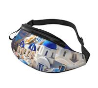 Santorini - Marsupio con stampa dell'isola greca e vista mare, per escursionismo, ciclismo, corsa e attività all'aperto, leggero