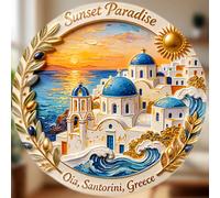 Santorini Oia Cupole Blu e Mura Bianche Sopra la Caldera Dove il Sole Tramonta in un Abbraccio Tranquillo Ricordo per Tutte le Superfici Metalliche in tutta la Casa PMMA