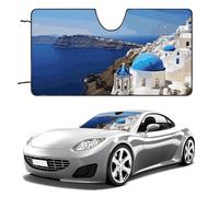 Santorini - Parasole per parabrezza auto, isola greca, vista mare, mantiene fresco l'interno dell'auto, 139,7 x 76,2 cm, parasole pieghevole per finestrino anteriore, scudo termico per SUV, camion