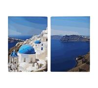 Santorini Porta passaporto da viaggio con vista sul mare, con scomparti per carte di credito e carta d'imbarco, organizer per documenti d'identità e famiglia (20 x 13 cm)