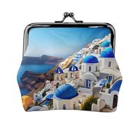 Santorini Portamonete con stampa con vista sul mare dell'isola greca, in fibra di pelle, mini portamonete da donna, Nero , Taglia unica, Portamonete