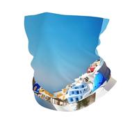 Santorini Scaldacollo invernale con stampa di isola greca vista mare, morbida maschera per il viso, sciarpa per il freddo, sci, ciclismo, sport all'aria aperta