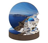 Santorini - Set di 6 sottobicchieri antiscivolo universali con vista sul mare e isola greca, 6 pezzi, set di accessori per interni dell'auto, unisex