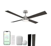Santorini Smart Ventilatore da soffitto per interni o esterni, 4 pale, 132,1 cm, 2700 K-6000 K, CCT Tunable Range, set di luci a LED in nichel spazzolato con nero reversibile e resistente alle