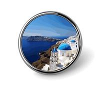 Santorini Spilla rotonda con vista sul mare dell'isola greca carina spilla smaltata spilla spilla personalizzata abbigliamento decorazione unisex porta badge cappelli borse camicie Decor