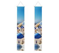 Santorini - Striscione per portico con stampa di isola greca e vista mare, per esterni, decorazioni per il Ringraziamento, per tutte le celebrazioni