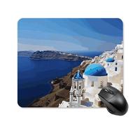 Santorini Tappetino per mouse quadrato con isola greca vista mare, tappetino per mouse portatile con base in gomma antiscivolo, 25 x 30 cm, ultra sottile, per computer, laptop, accessori da scrivania