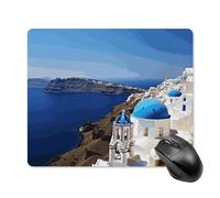 Santorini Tappetino per mouse quadrato con isola greca vista mare, tappetino per mouse portatile con base in gomma antiscivolo, 18 x 22 cm, ultra sottile, per computer, laptop, accessori da scrivania