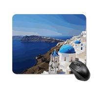 Santorini Tappetino per mouse quadrato con isola greca vista mare, tappetino per mouse portatile con base in gomma antiscivolo, 20 x 25 cm, ultra sottile, per computer, laptop, accessori da scrivania