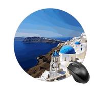 Santorini Tappetino per mouse rotondo con vista sul mare con isola greca, tappetino per mouse da gioco, ad alta densità, portatile, comodo, per scrivania, casa, ufficio, 19 x 20 cm
