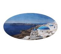 Santorini Tappeto rotondo con isola greca vista mare, tappetino morbido assorbente da bagno ingresso antiscivolo tappeto fattoria tappetino anteriore posteriore 60 x 60 cm per camera da letto