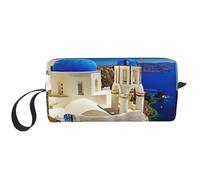 Santorini - Trousse per il trucco con stampa con vista sul mare dell'isola greca, borsa per cosmetici resistente, borsa da viaggio per il trucco, regalo essenziale per donne e uomini, bianco, Taglia