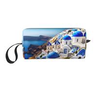 Santorini - Trousse per il trucco con stampa con vista sul mare dell'isola greca, borsa per cosmetici resistente, borsa da viaggio per il trucco, regalo essenziale per donne e uomini, bianco, Taglia