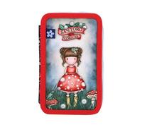 SANTORO Gorjuss Astuccio Scuola Completo 3 Zip Accessoriato Modello Bambina con 3 Scomparti Fornito con Matite, Pennarelli, Righello, Penna Fantasie Collezione per Scuola (LITTLE MUSHROOM)