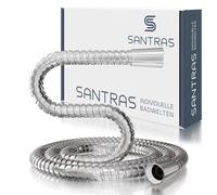 SANTRAS® Flessibile doccia in metallo DELUXE lungo 3,00 m con risparmio d'acqua in cromo - Flessibile doccia particolarmente pregiato e antitorsione con FLOW LIMITER in look acciaio inox
