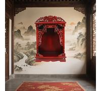 Santuario buddista da parete in legno massello, nicchia da parete,armadietto a muro in legno massello per la casa,mini santuario con cassetto, mobile altare da meditazione, altare in stile cinese(Redw