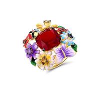 Santuzza Anelli da cocktail in argento sterling 925 con fiore smaltato colorato coccinella, Argento Sterling smalto, vetro