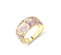 Santuzza Anello da donna in argento Sterling 925 smaltato con motivo floreale, Pietra preziosa smaltata in argento Ster, Zirconia cubica