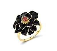 Santuzza - Anello in argento Sterling 925 con fiore smaltato e zirconi cubici bianchi per donne, Argento sterling Gemma, Zirconie sintetico