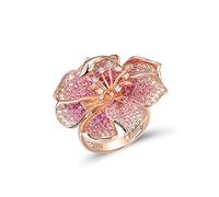 Santuzza Anello in Argento Sterling 925 con Zaffiro Rosa e Rubino Creato con zirconi cubici e Fiori di Ibisco, Smalto, Zirconia cubica