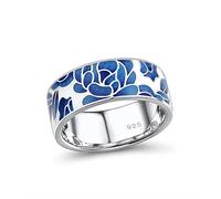 Santuzza Anello Lotus Anello in argento Sterling 925 smaltato con motivo floreale per donne, Pietra smalto