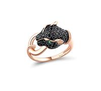 Santuzza Anello Panther con testa di leopardo e spinello nero placcato oro rosa 14 carati anello in argento sterling da donna, Metallo, Spinello nero.