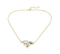 Santuzza Collana in argento Sterling 925 smaltata con foglie di fiori e zirconi cubici orchidea collane da donna, Argento sterling Argento Sterling Smalto, Vetro verde